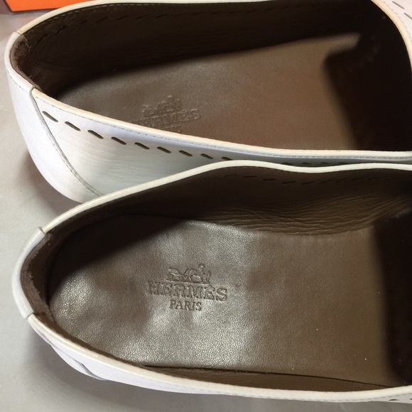 HERMES WHITE LEATHER LOAFERS PERFOR 36-6 flats slides sandals slip on pumps mule - Picture 3 of 7